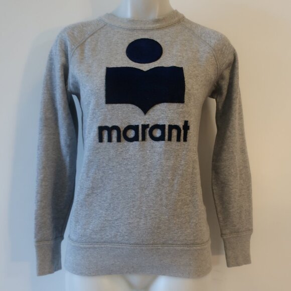 Isabel Marant Tops - Womens Isabel Marant Étoile Gray Navy Logo Pullover Sweatshirt Top 34 US/2